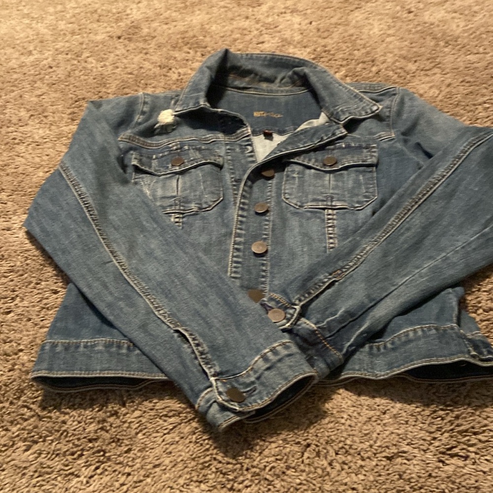 Kut from the Kloth Amelia distressed jean jacket size L. Great denim find!